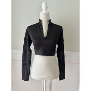 Forever 21 Black Crop Athletic Jacket Sheer Sleeve Insets Size Small EUC